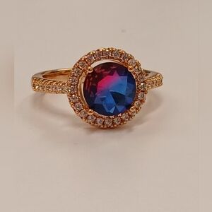 Nwot 18k Rose Gold Plated Blue & Red Round Gemstone Ring Size 6